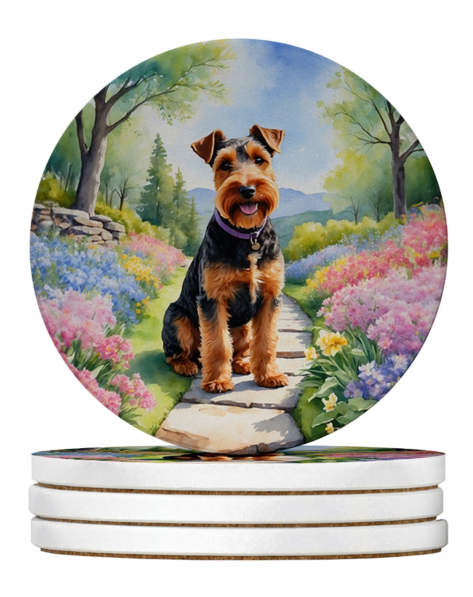 DAC6730RCS4 4 x 4 in. Welsh Terrier Spring Path Sandstone Coasters - Large - Pack of 4