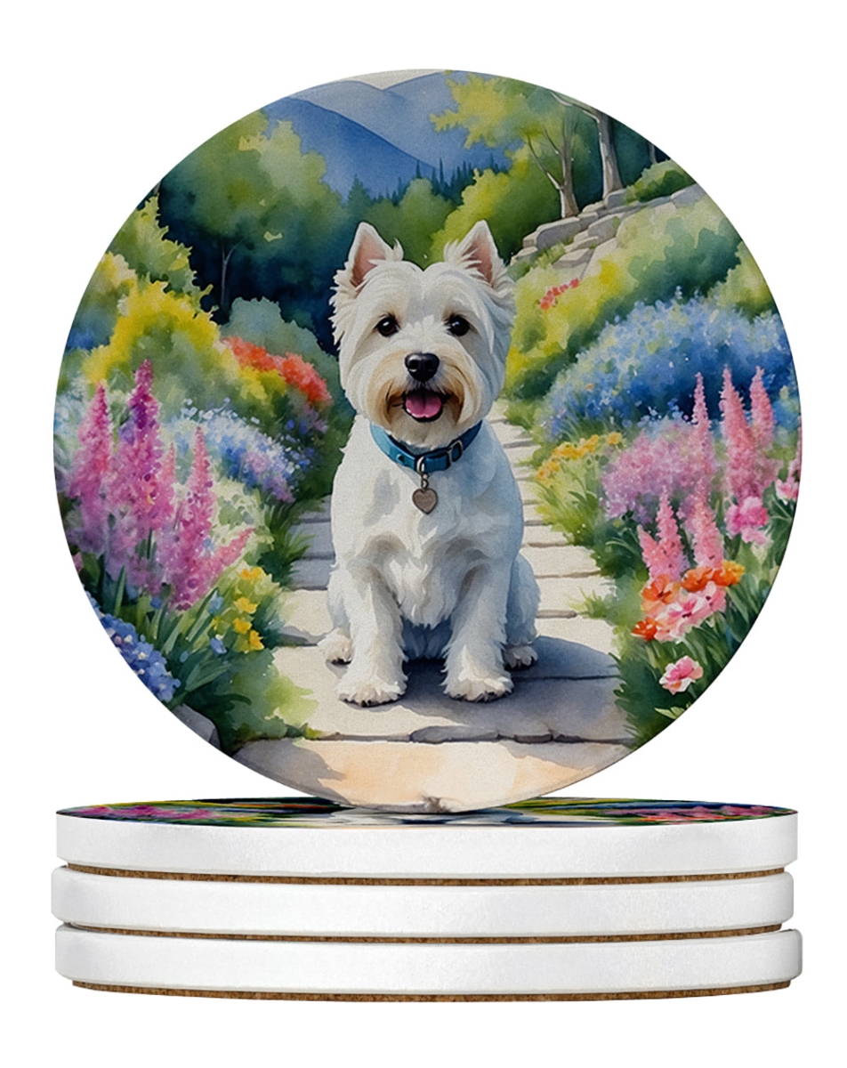 DAC6731RCS4 4 x 4 in. Westie Spring Path Sandstone Coasters - Large - Pack of 4