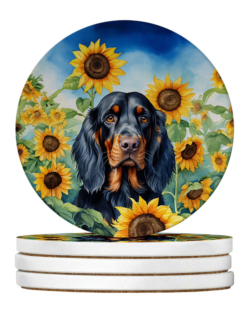 DAC6090RCS4 4 x 4 in. Gordon Setter in Sunflowers Sandstone Coasters - Large - Pack of 4