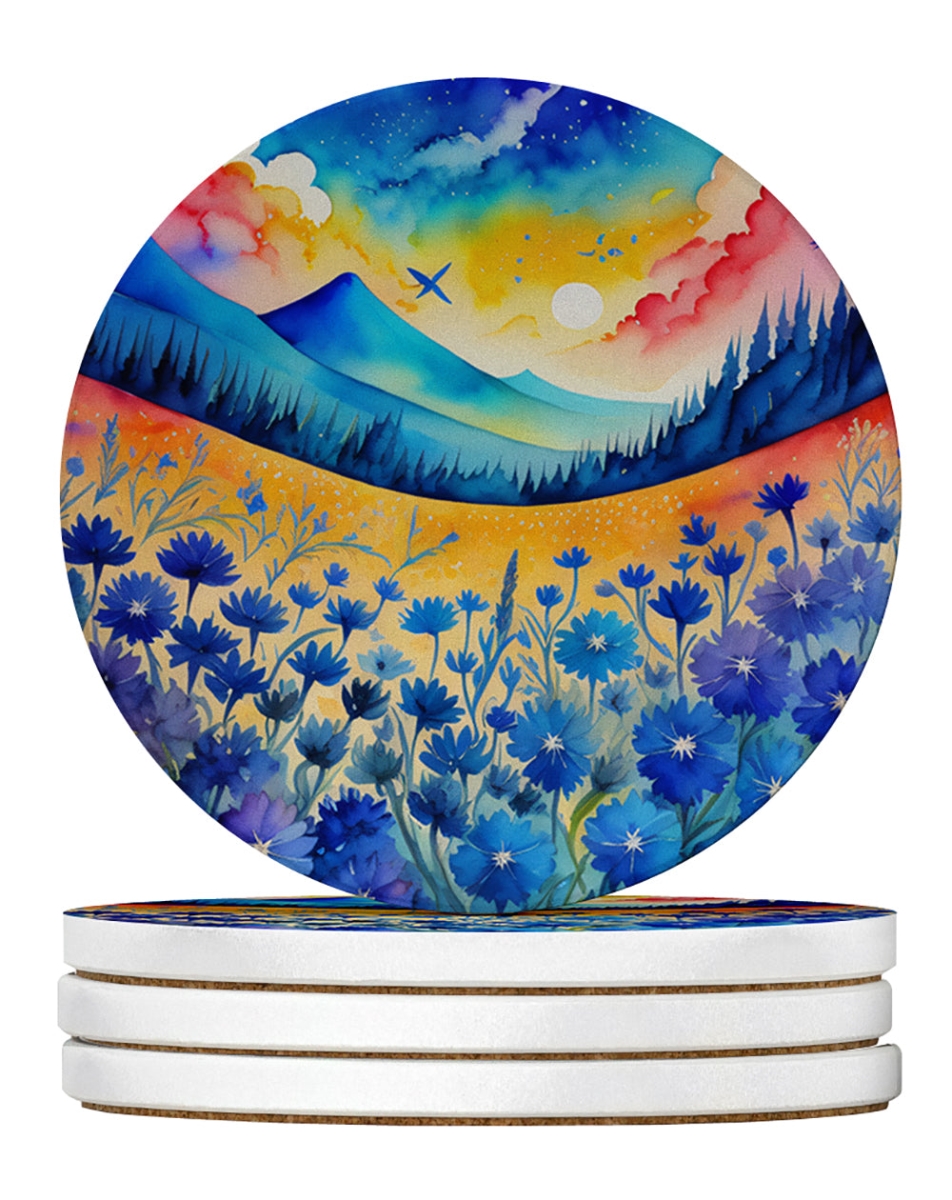 DAC1932RCS4 4 x 4 in. Colorful Blue Cornflowers Sandstone Coasters - Large - Pack of 4
