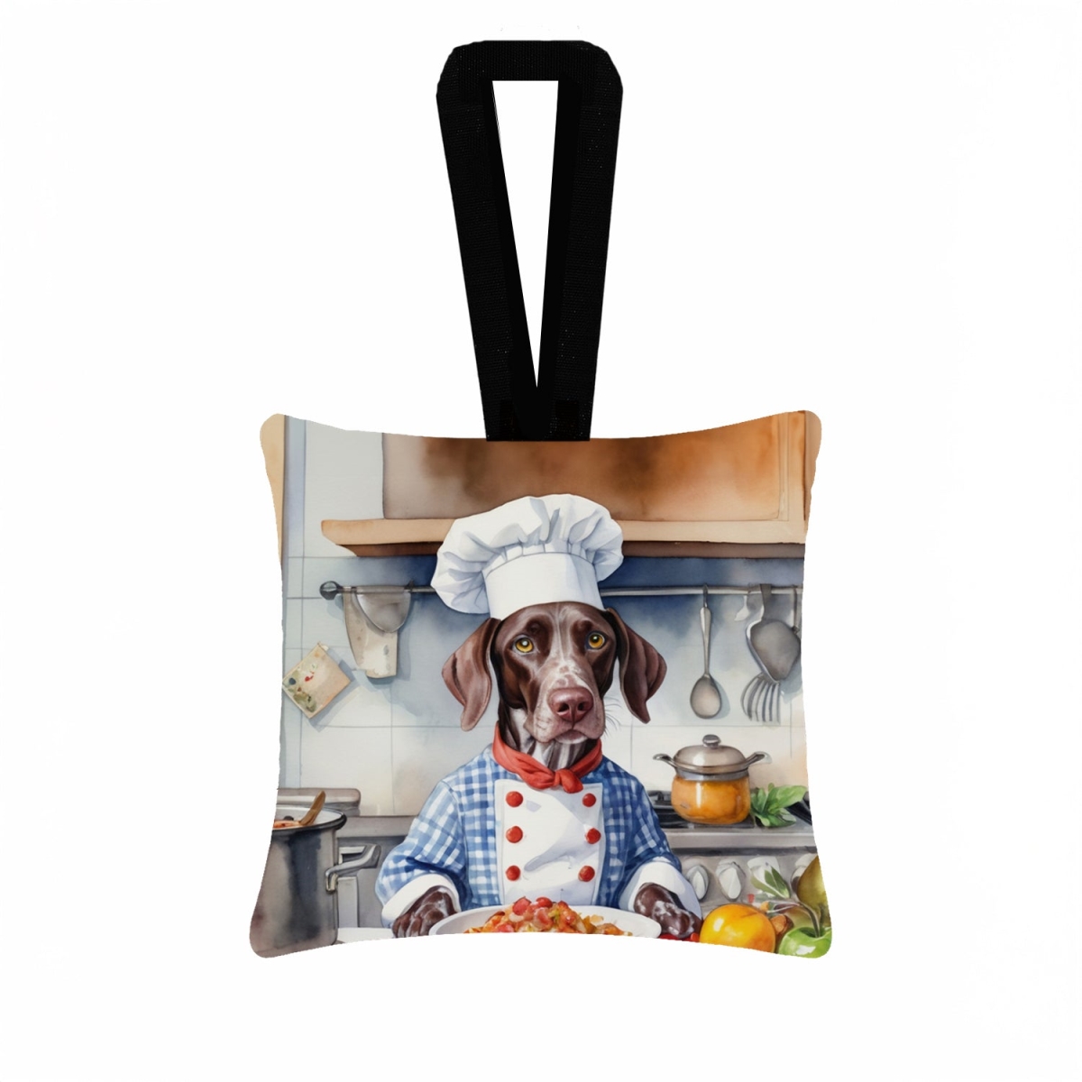 DAC6254PO3 3.5 x 3.5 in. German Shorthaired Pointer The Chef Hanging Square Fabric Ornament