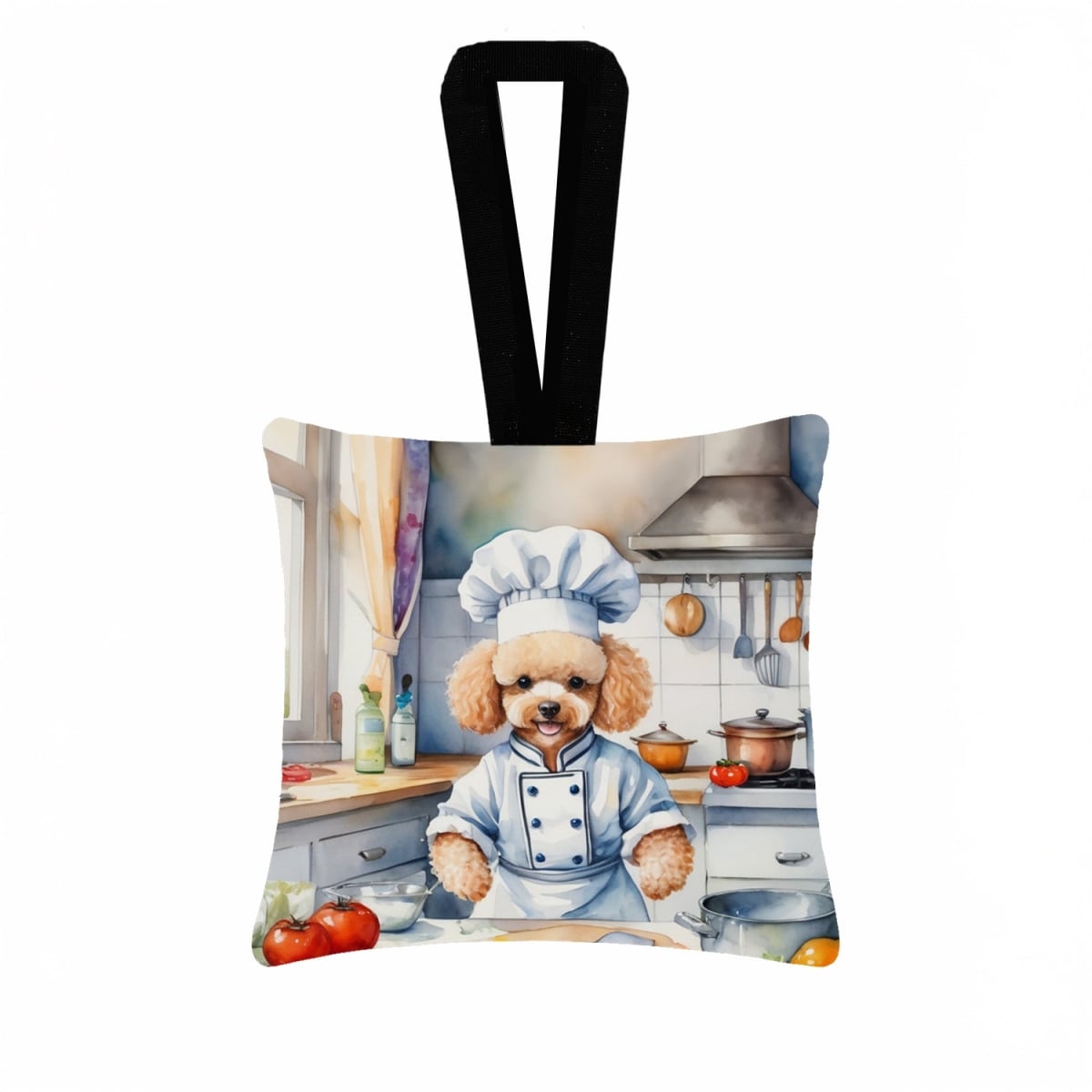 DAC6308PO3 3.5 x 3.5 in. Poodle The Chef Hanging Square Fabric Ornament