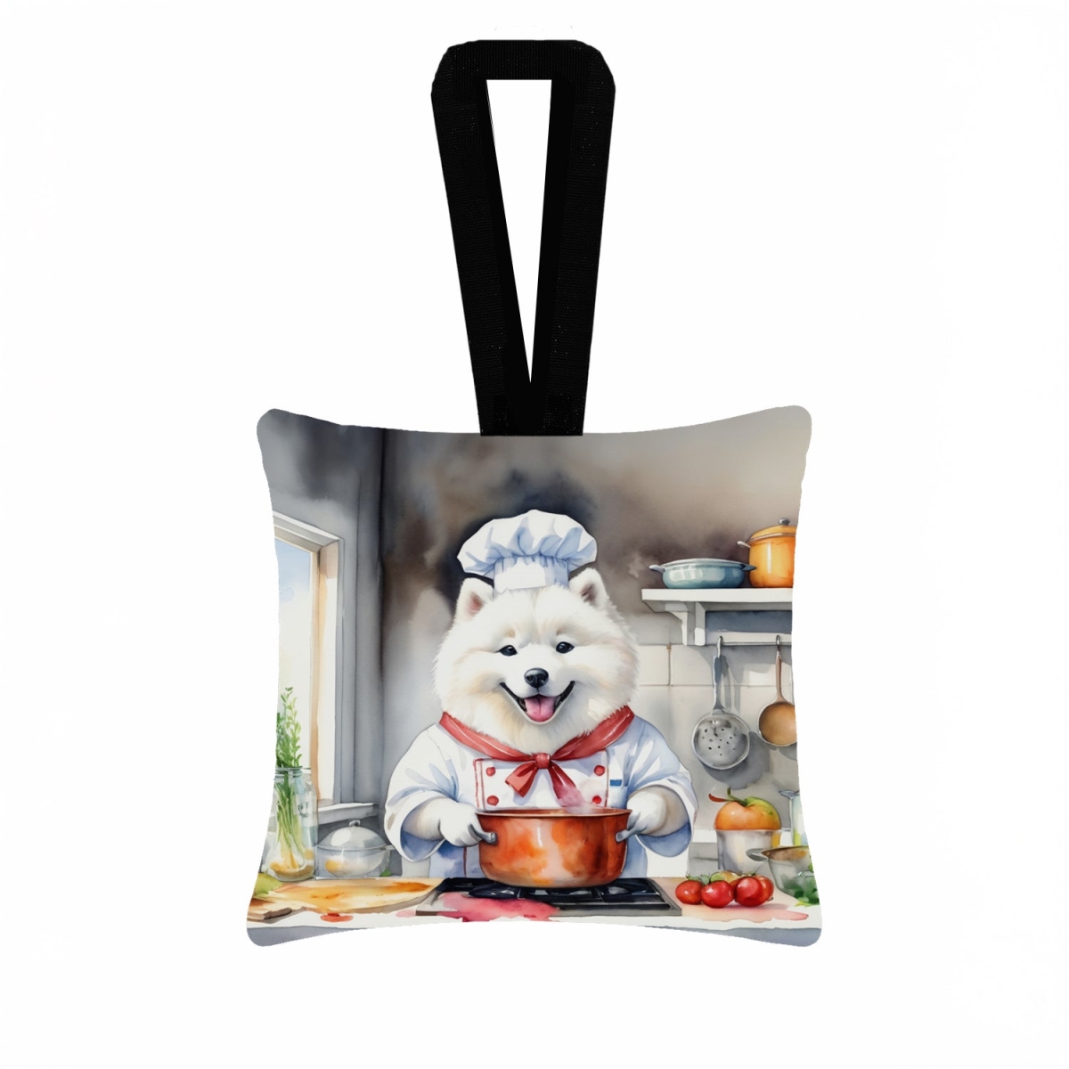 DAC6319PO3 3.5 x 3.5 in. Samoyed The Chef Hanging Square Fabric Ornament