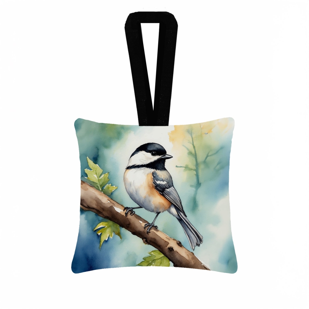 DAC7440PO3 3.5 x 3.5 in. Massachusetts Black Capped Chickadee Hanging Square Fabric Ornament
