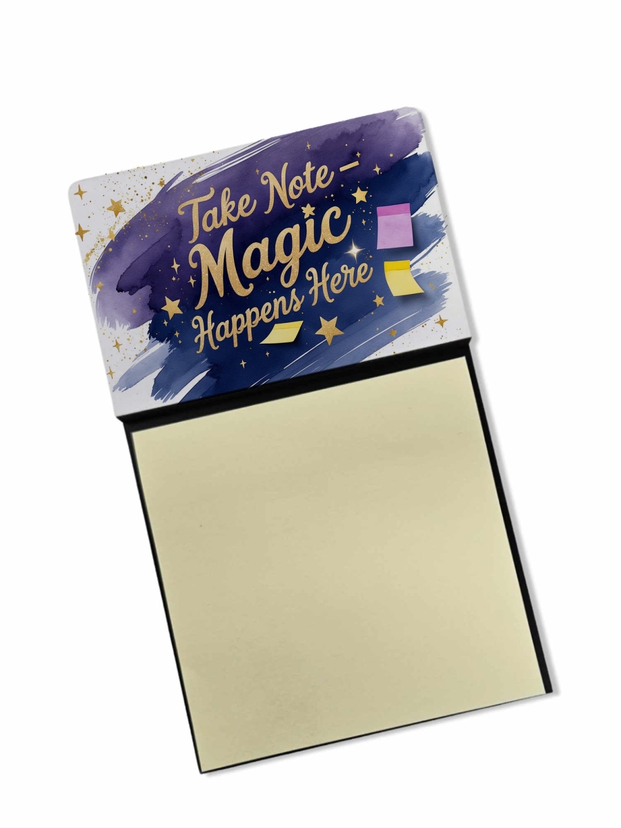 DAC8665SSN 5.25 x 3.25 in. Take Note Magic Happens Here Funny Sticky Note Holder