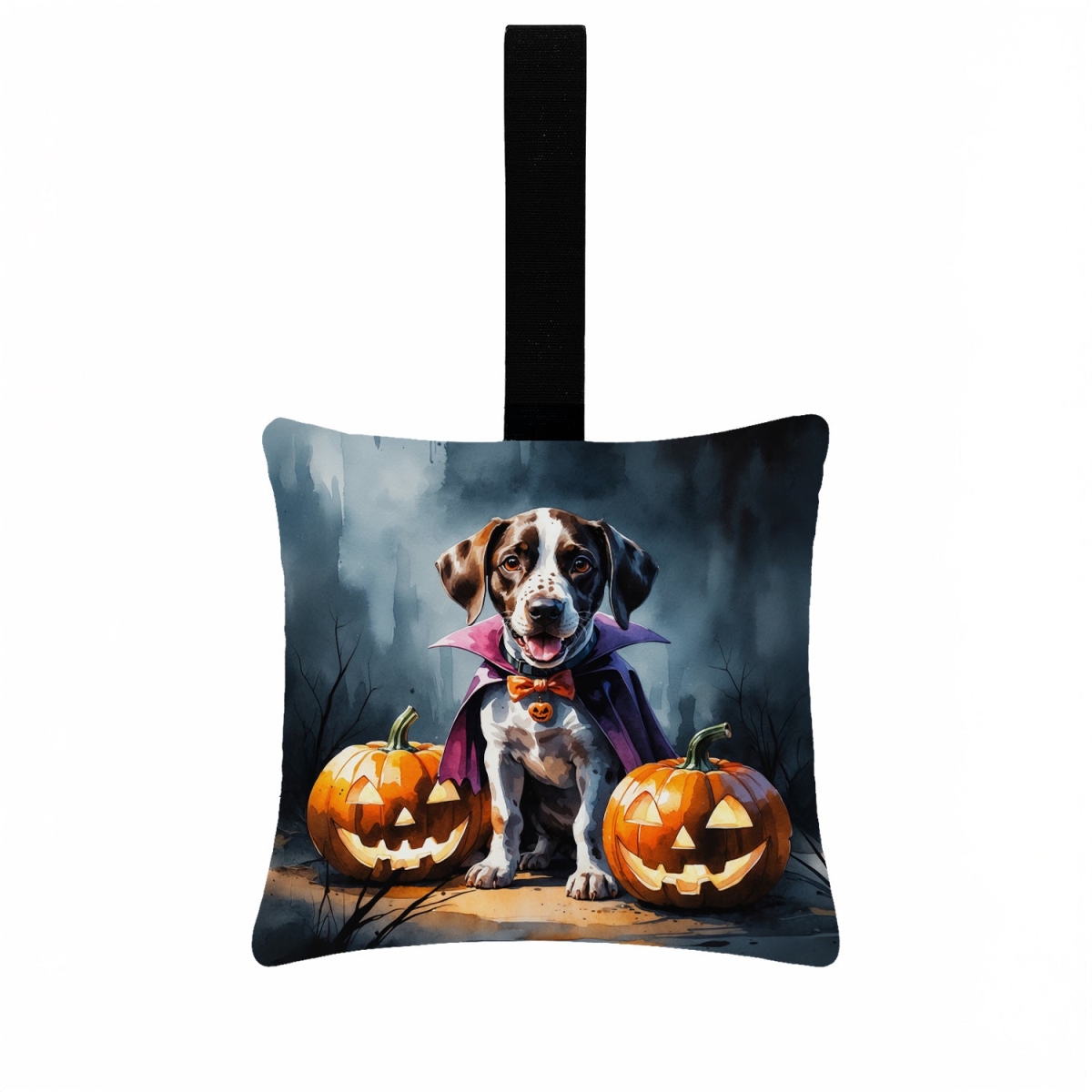 DAC8421PO3 3.5 x 3.5 in. German Shorthaired Pointer Puppy Halloween Hanging Square Fabric Ornament