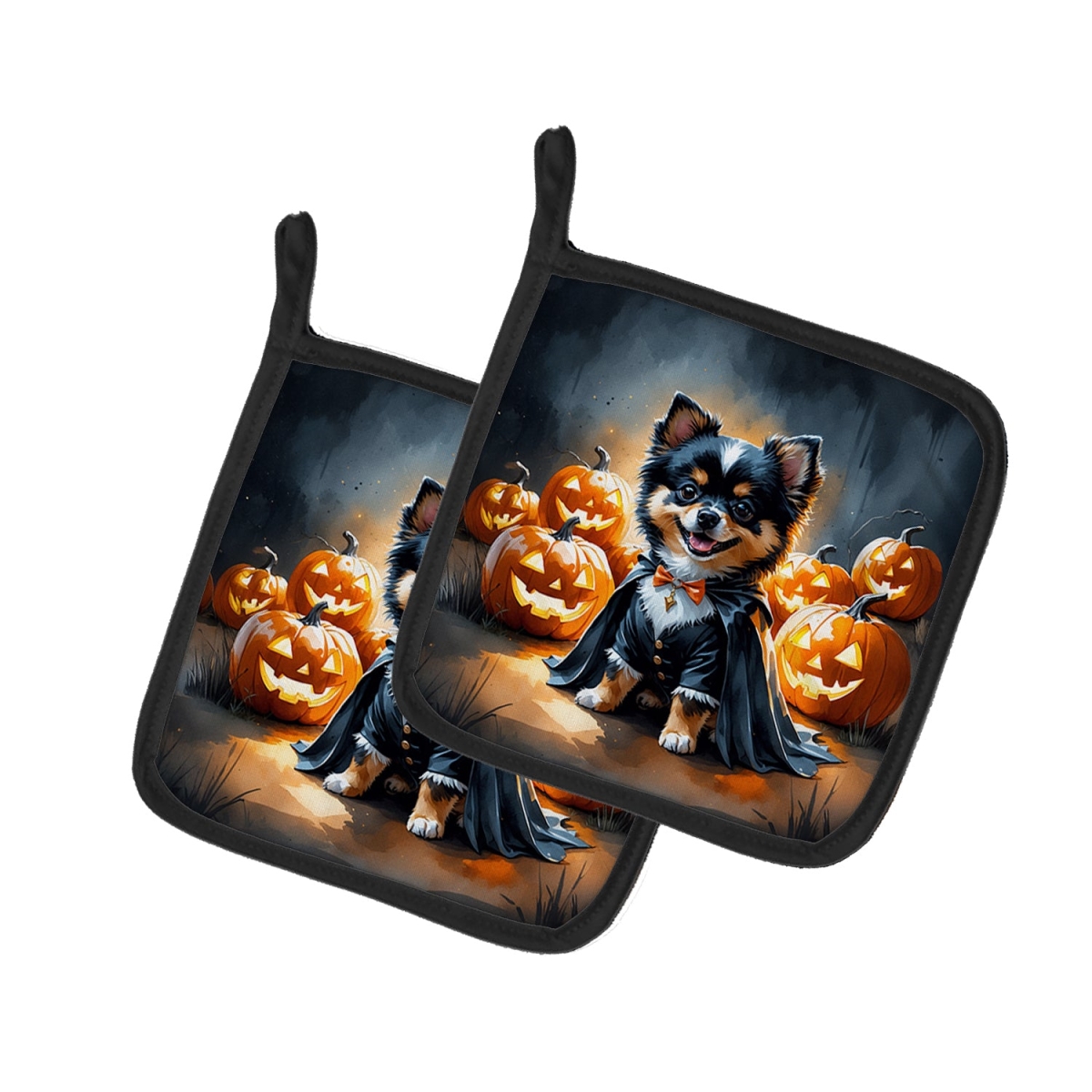 DAC8438PTHD 7.5 x 7.5 in. Black & Tan Pomeranian Puppy Halloween Pair of Pot Holders