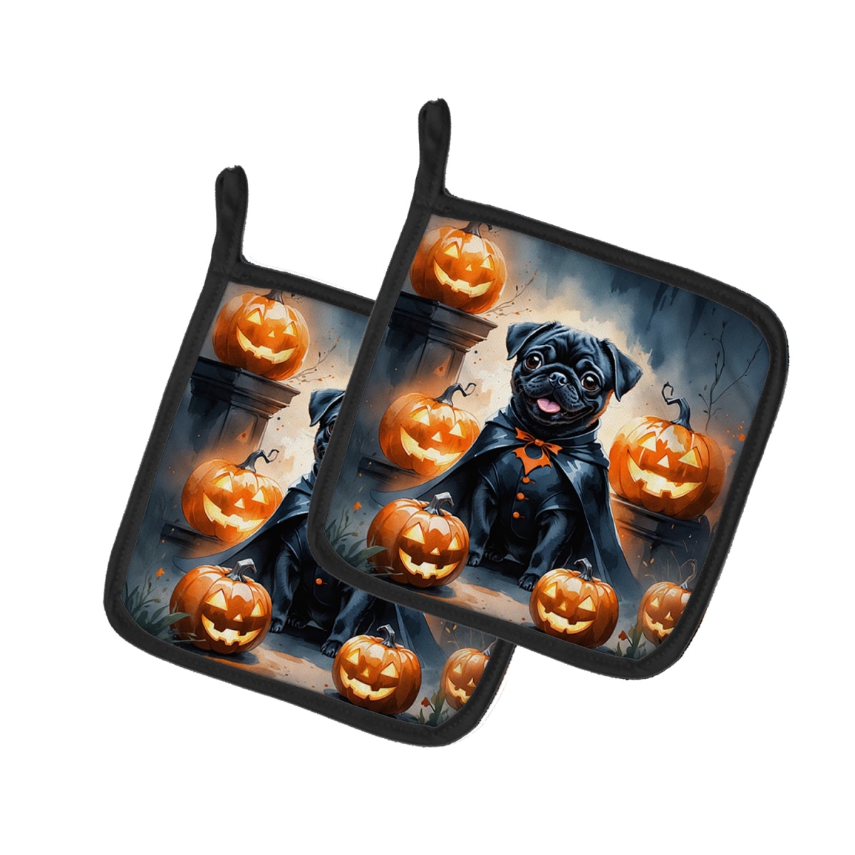 DAC8444PTHD 7.5 x 7.5 in. Black Pug Puppy Halloween Pair of Pot Holders