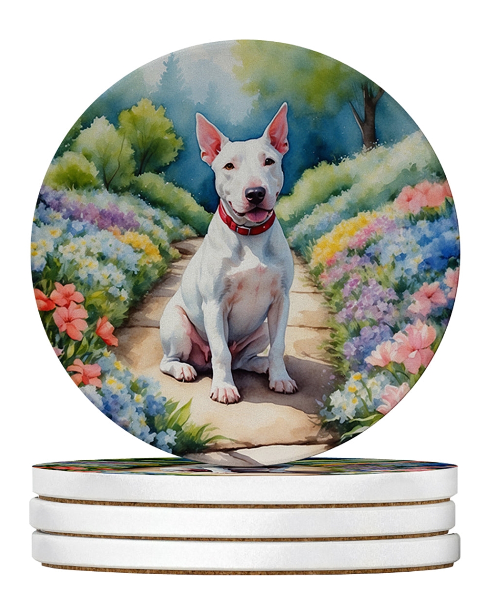 DAC6586RCS4 4 x 4 in. Bull Terrier Spring Path Sandstone Coasters - Large - Pack of 4