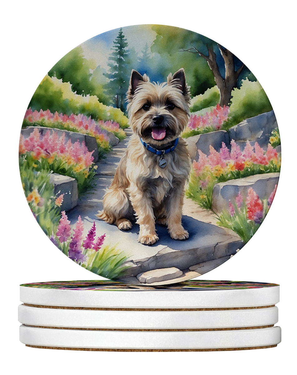 DAC6589RCS4 4 x 4 in. Cairn Terrier Spring Path Sandstone Coasters - Large - Pack of 4