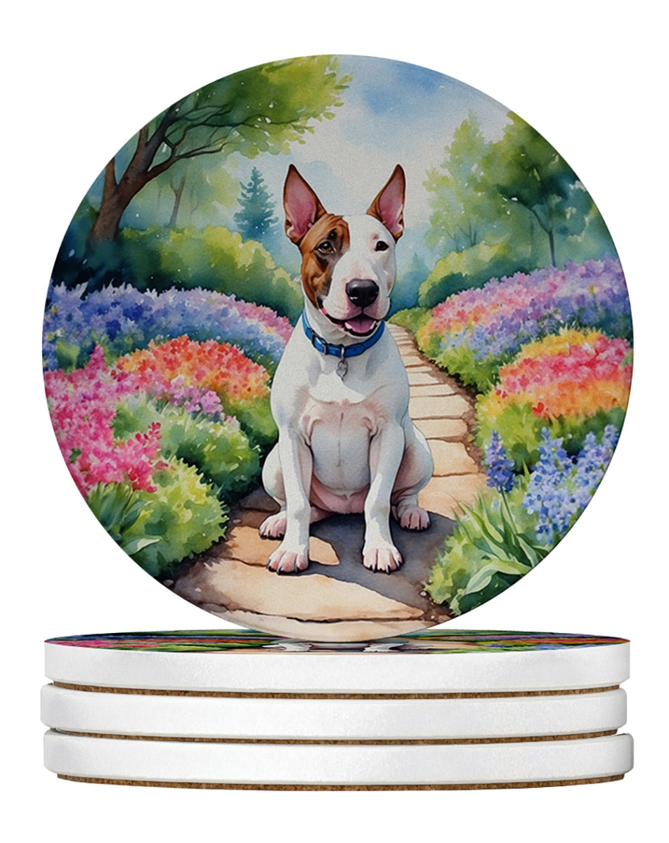 DAC6619RCS4 4 x 4 in. English Bull Terrier Spring Path Sandstone Coasters - Large - Pack of 4
