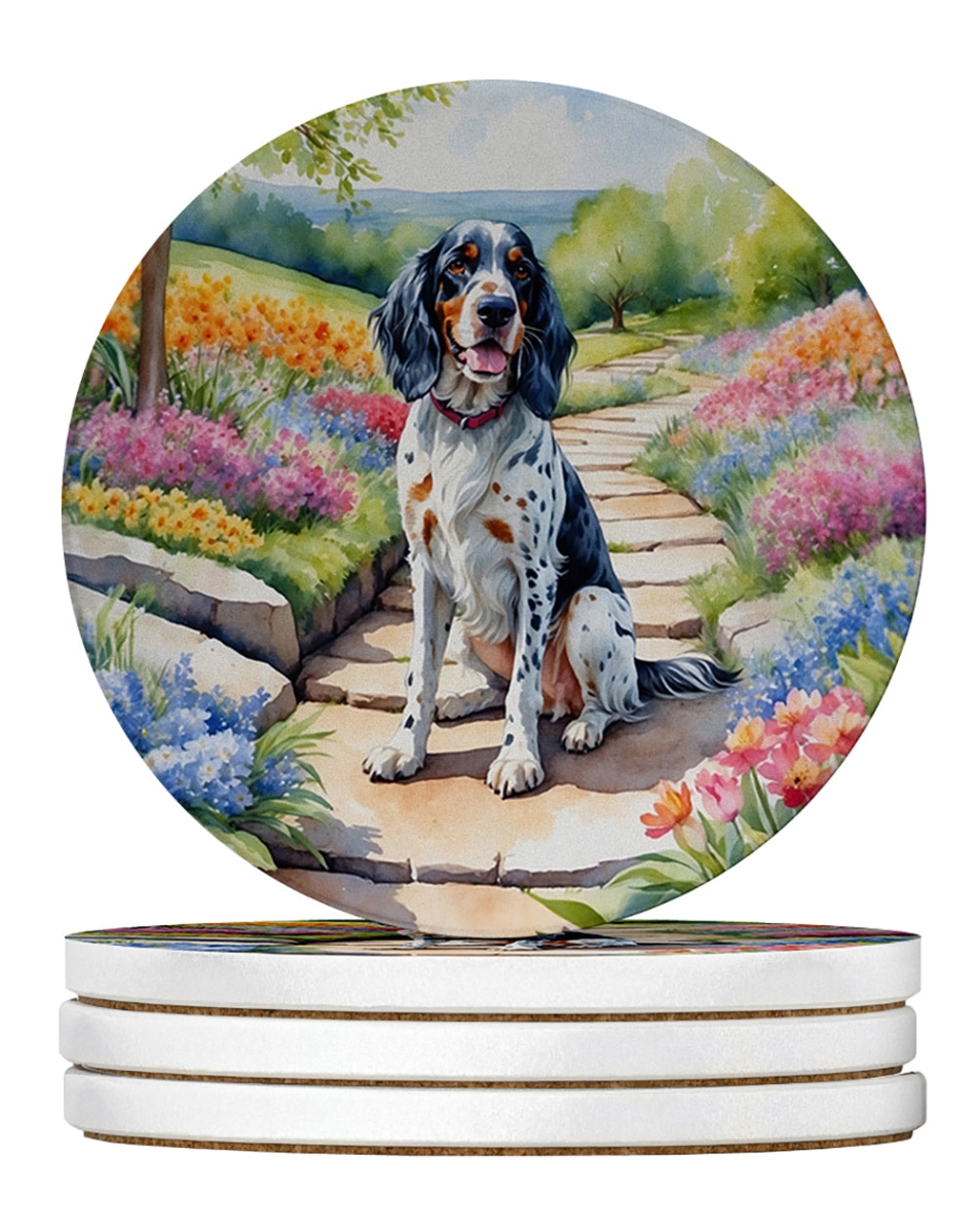 DAC6624RCS4 4 x 4 in. English Setter Spring Path Sandstone Coasters - Large - Pack of 4