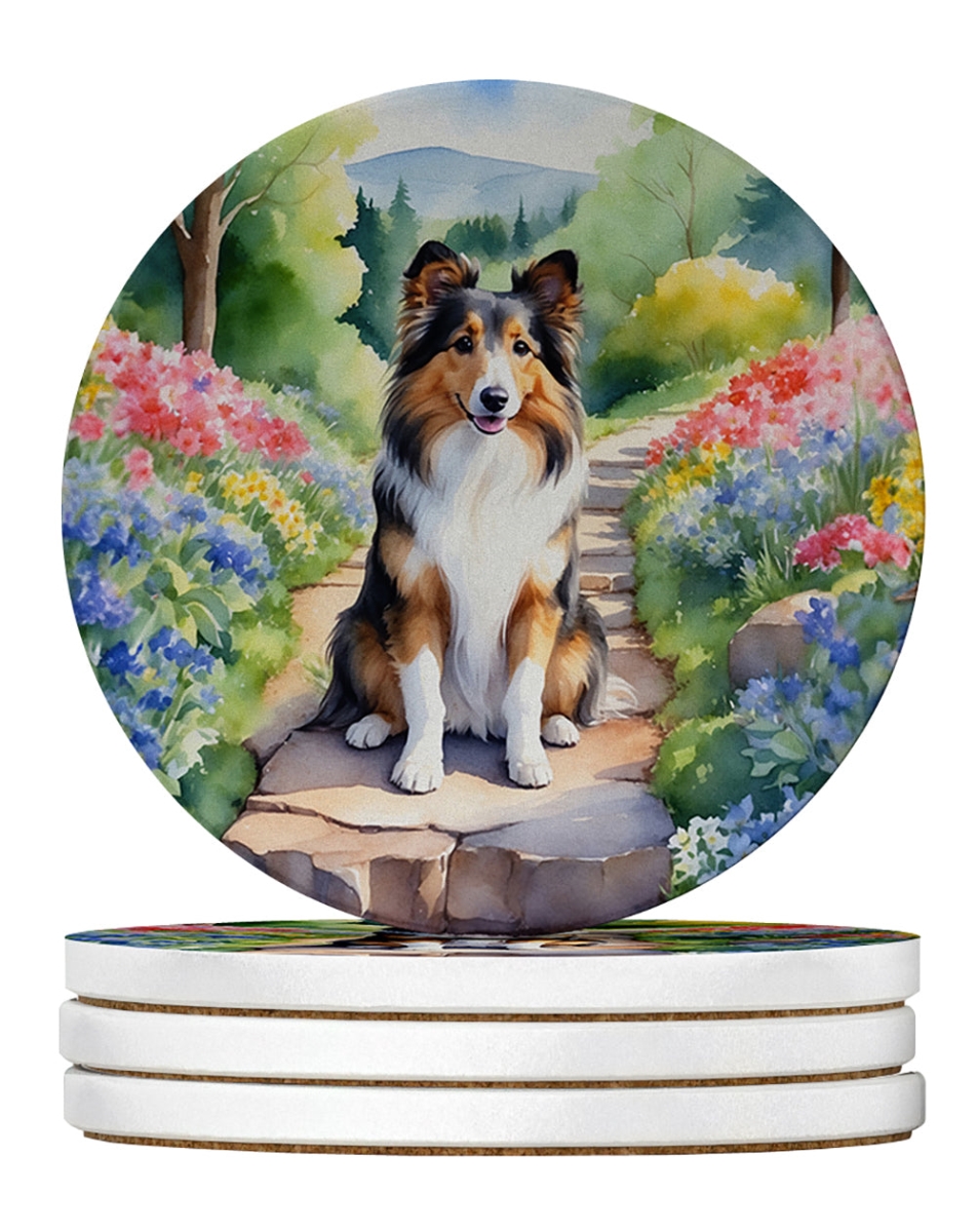 DAC6714RCS4 4 x 4 in. Sheltie Spring Path Sandstone Coasters - Large - Pack of 4