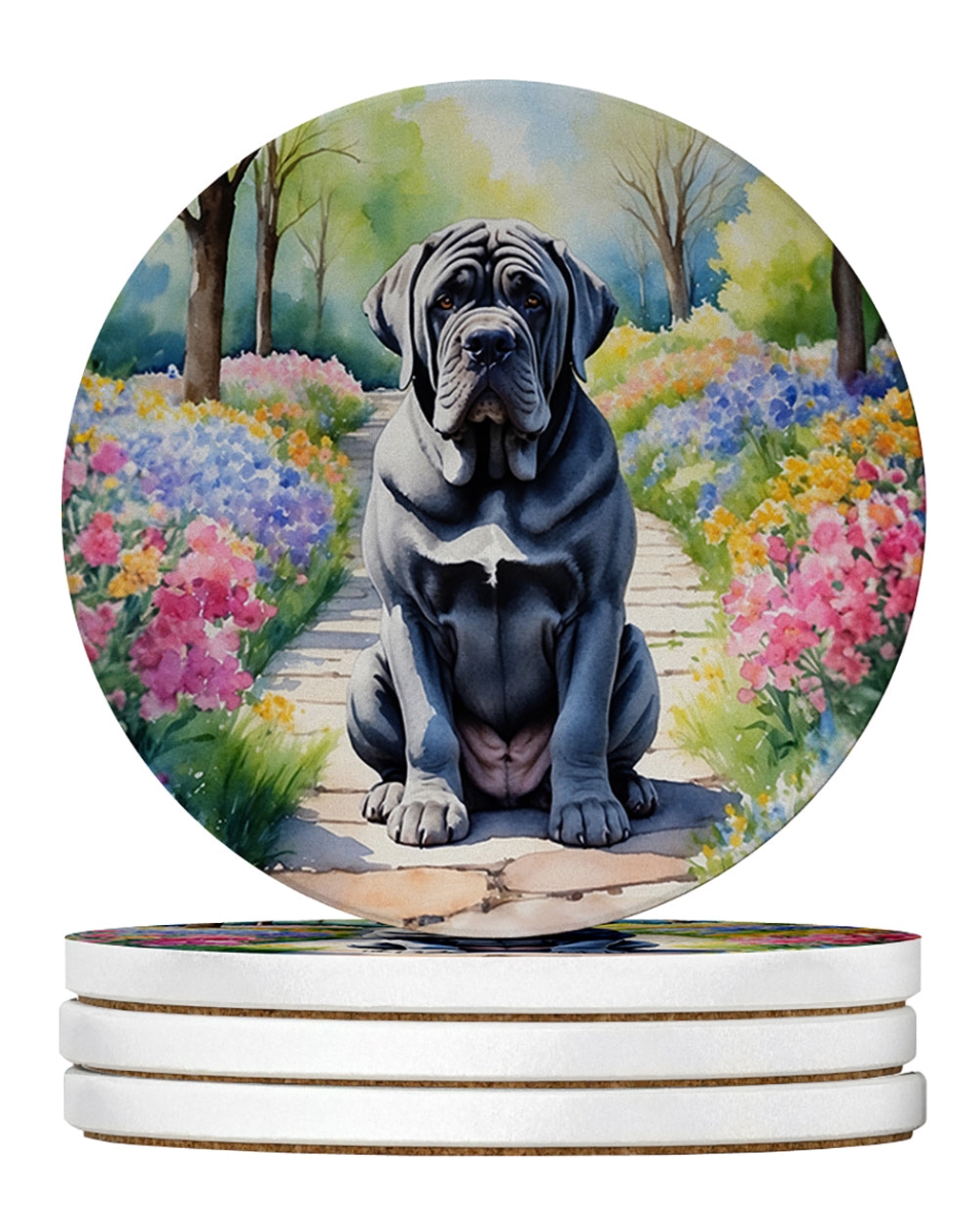 DAC6674RCS4 4 x 4 in. Neapolitan Mastiff Spring Path Sandstone Coasters - Large - Pack of 4