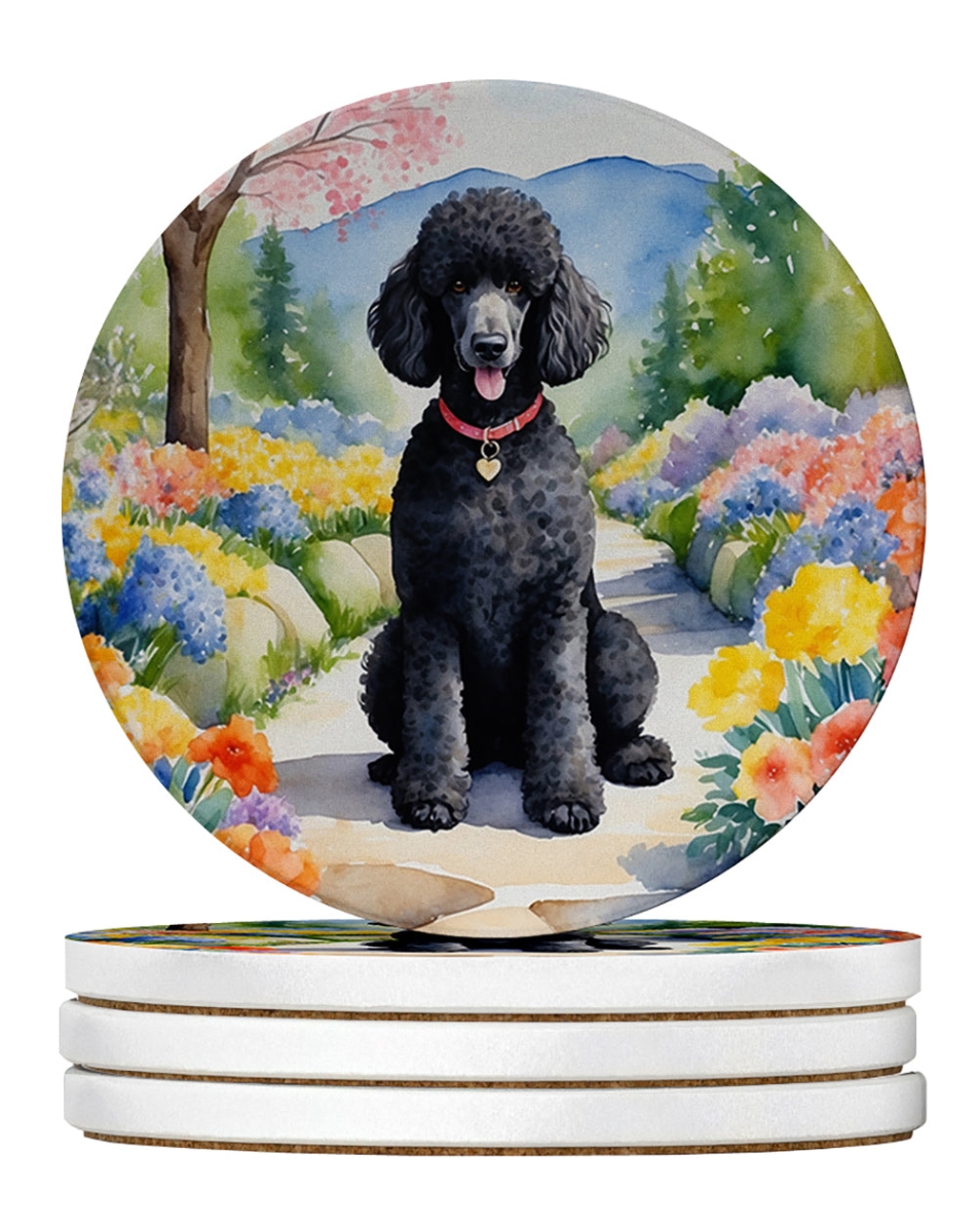 DAC6692RCS4 4 x 4 in. Black Poodle Spring Path Sandstone Coasters - Large - Pack of 4