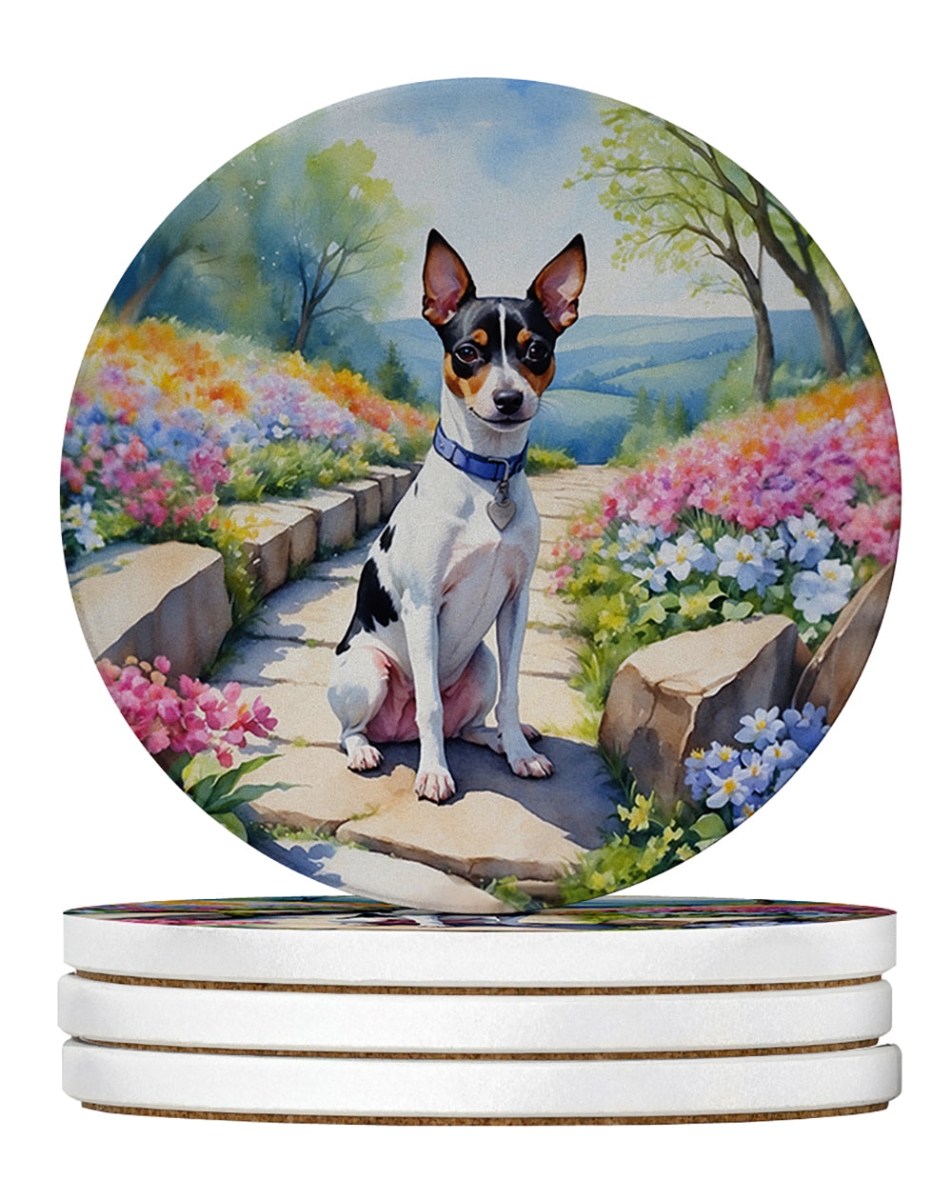 DAC6702RCS4 4 x 4 in. Rat Terrier Spring Path Sandstone Coasters - Large - Pack of 4