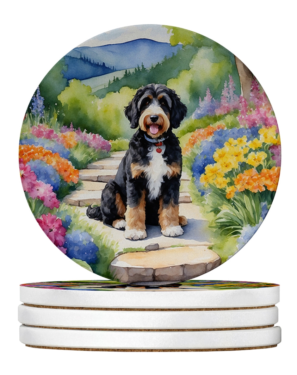DAC6567RCS4 4 x 4 in. Berne Doodle Spring Path Sandstone Coasters - Large - Pack of 4