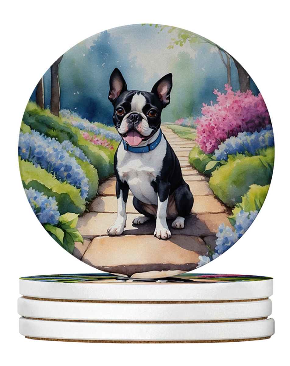 DAC6578RCS4 4 x 4 in. Boston Terrier Spring Path Sandstone Coasters - Large - Pack of 4