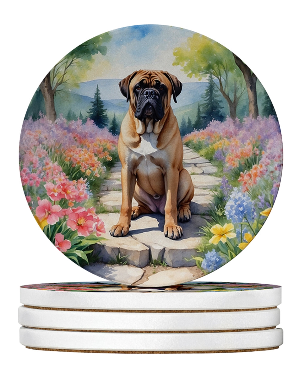 DAC6588RCS4 4 x 4 in. Bullmastiff Spring Path Sandstone Coasters - Large - Pack of 4