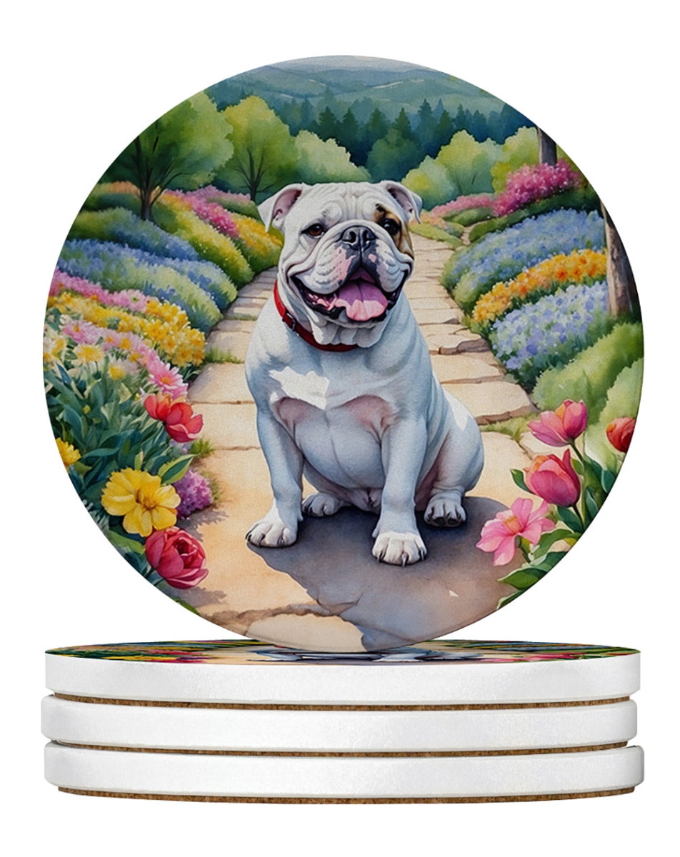 DAC6621RCS4 4 x 4 in. English Bulldog Spring Path Sandstone Coasters - Large - Pack of 4