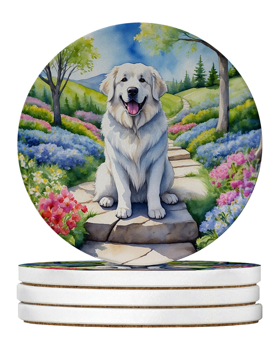 DAC6645RCS4 4 x 4 in. Great Pyrenees Spring Path Sandstone Coasters - Large - Pack of 4