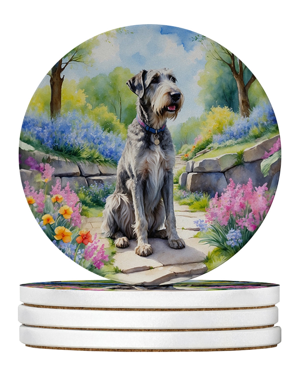 DAC6651RCS4 4 x 4 in. Irish Wolfhound Spring Path Sandstone Coasters - Large - Pack of 4
