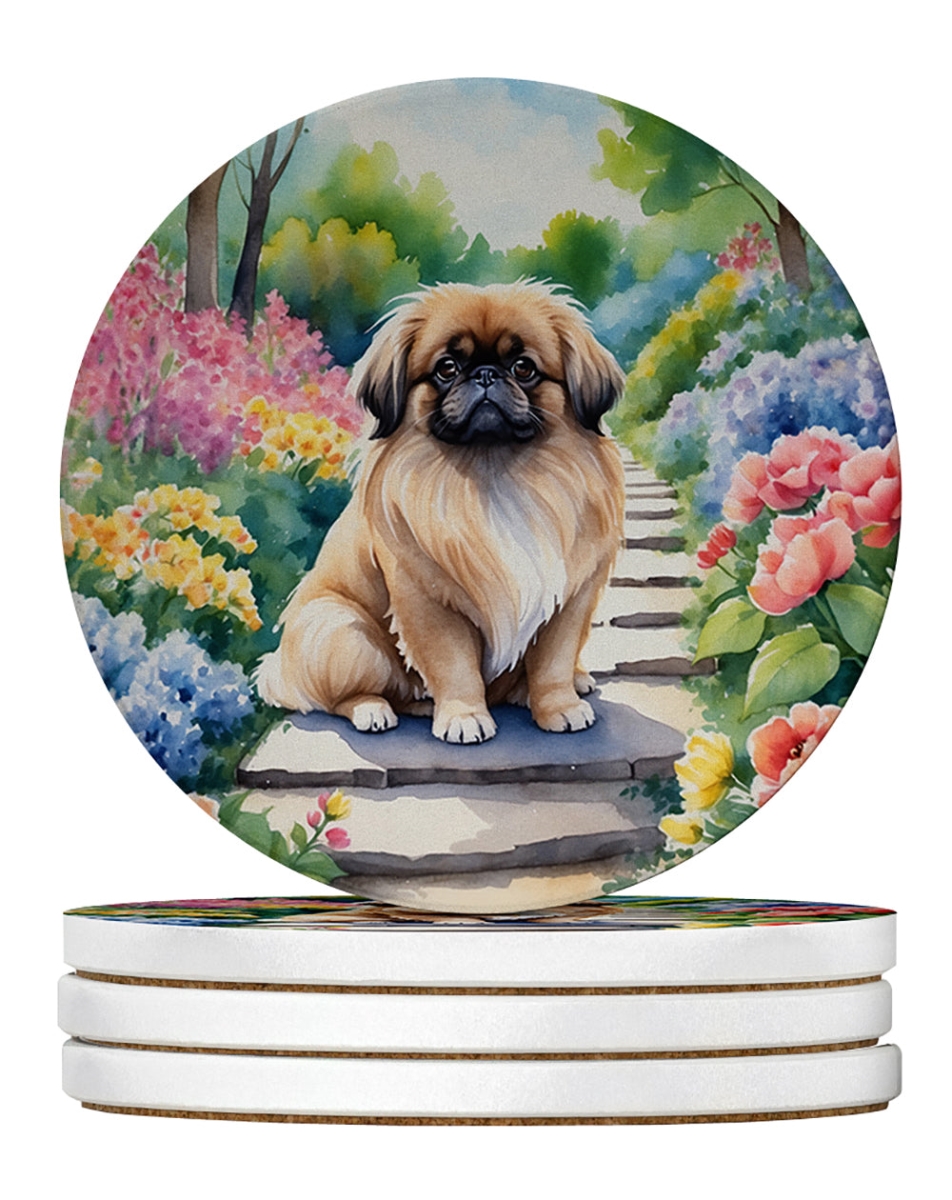 DAC6685RCS4 4 x 4 in. Pekingese Spring Path Sandstone Coasters - Large - Pack of 4