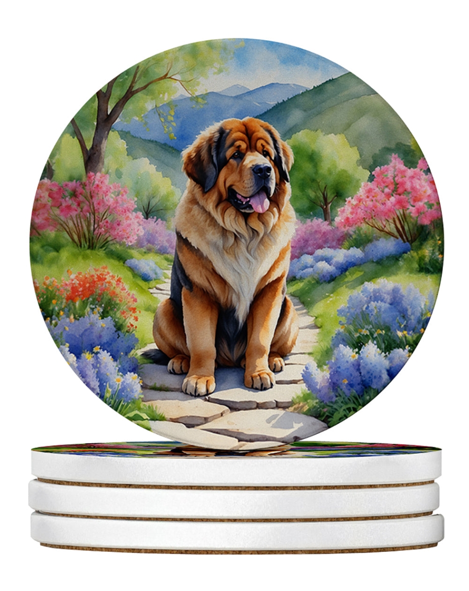 DAC6724RCS4 4 x 4 in. Tibetan Mastiff Spring Path Sandstone Coasters - Large - Pack of 4