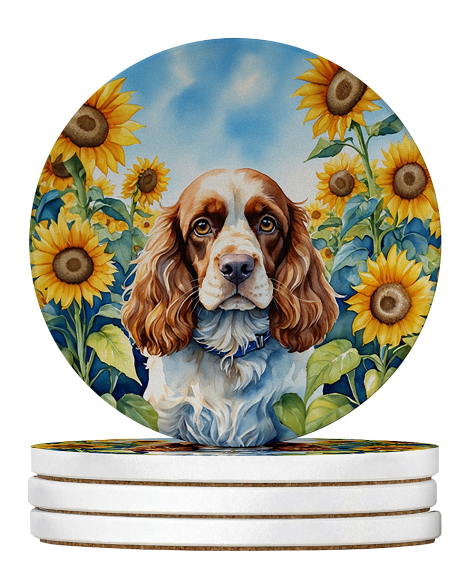 DAC6058RCS4 4 x 4 in. Cocker Spaniel in Sunflowers Sandstone Coasters - Large - Pack of 4