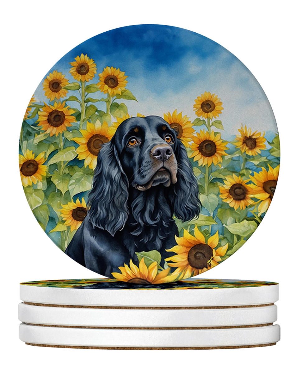 DAC6060RCS4 4 x 4 in. Cocker Spaniel in Sunflowers Sandstone Coasters - Large - Pack of 4