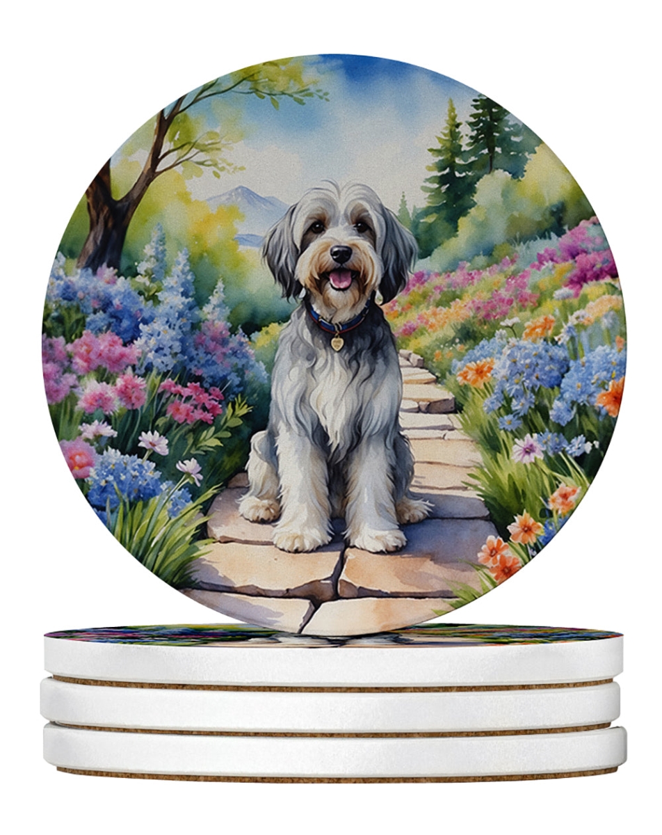 DAC6726RCS4 4 x 4 in. Tibetan Terrier Spring Path Sandstone Coasters - Large - Pack of 4