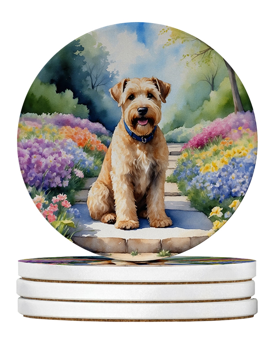 DAC6732RCS4 4 x 4 in. Wheaten Terrier Spring Path Sandstone Coasters - Large - Pack of 4