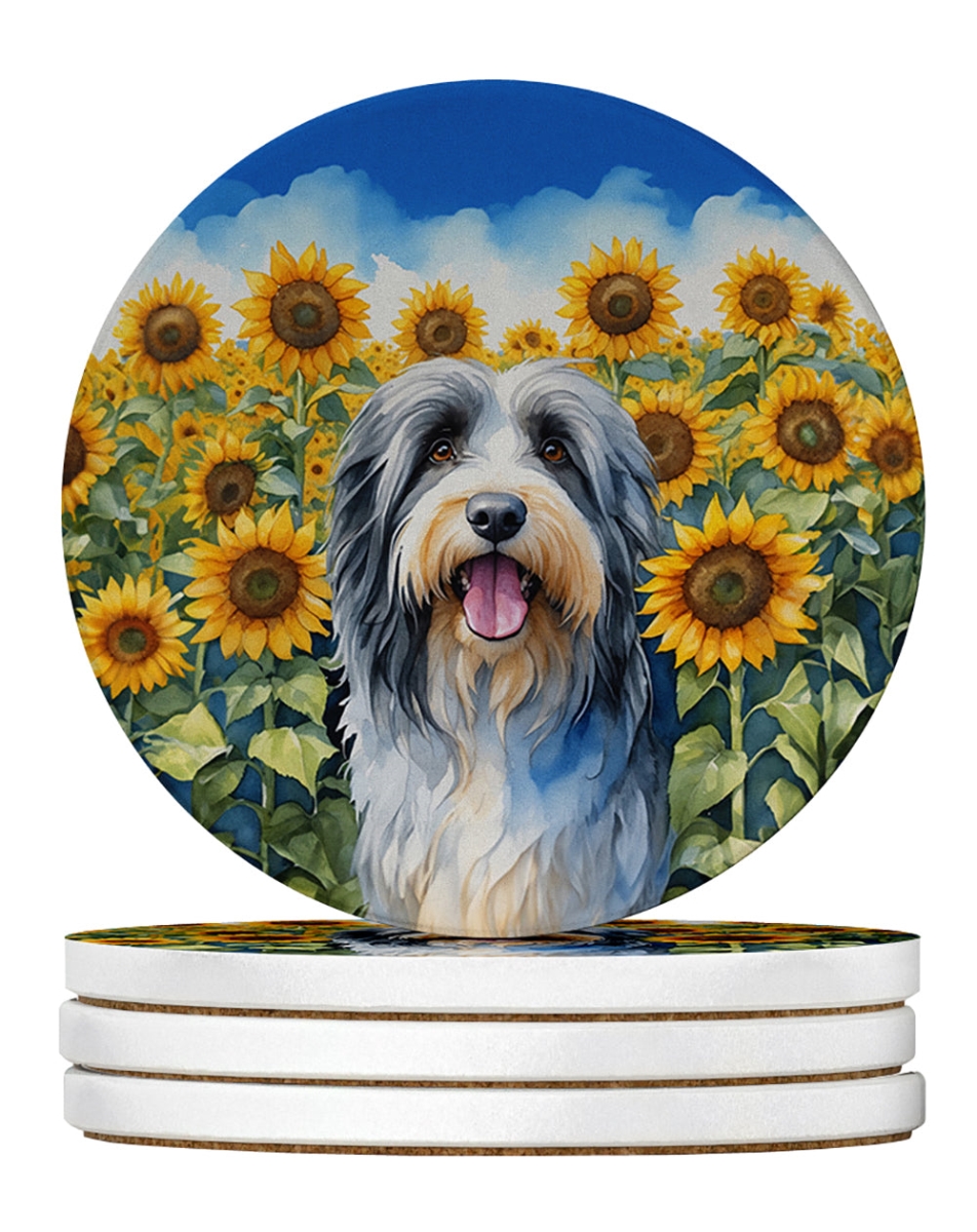 DAC6020RCS4 4 x 4 in. Bearded Collie in Sunflowers Sandstone Coasters - Large - Pack of 4