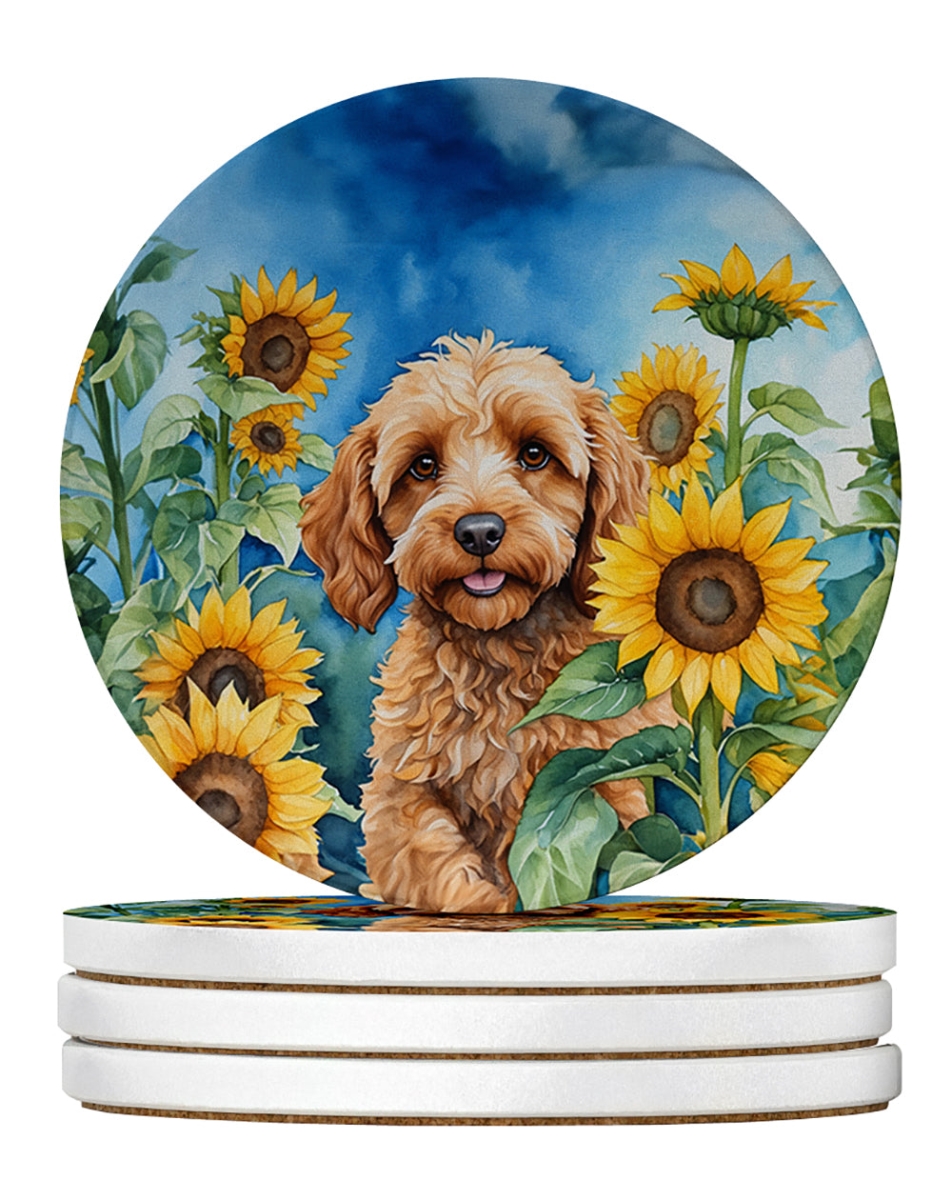 DAC6057RCS4 4 x 4 in. Cockapoo in Sunflowers Sandstone Coasters - Large - Pack of 4