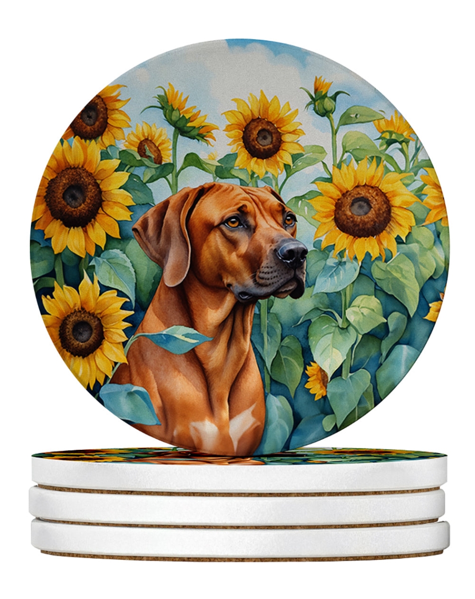 DAC6149RCS4 4 x 4 in. Rhodesian Ridgeback in Sunflowers Sandstone Coasters - Large - Pack of 4
