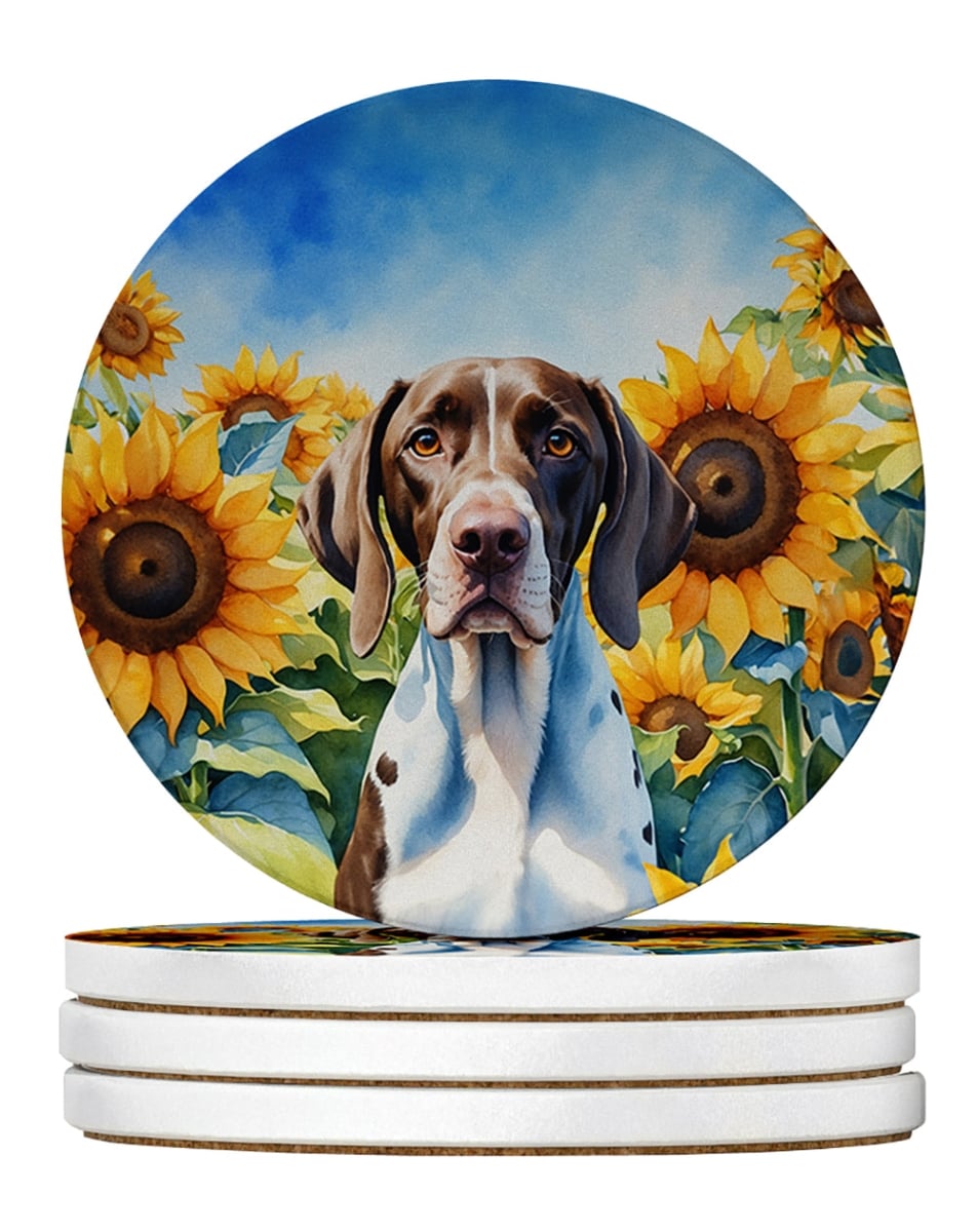 DAC6134RCS4 4 x 4 in. Pointer in Sunflowers Sandstone Coasters - Large - Pack of 4