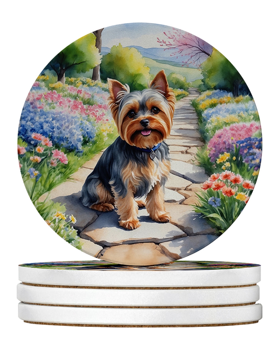DAC6735RCS4 4 x 4 in. Yorkshire Terrier Spring Path Sandstone Coasters - Large - Pack of 4