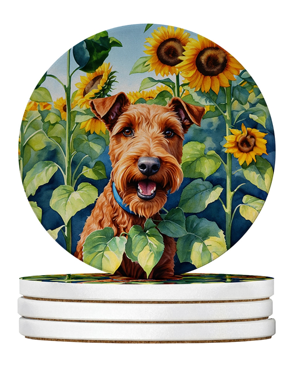 DAC6099RCS4 4 x 4 in. Irish Terrier in Sunflowers Sandstone Coasters - Large - Pack of 4