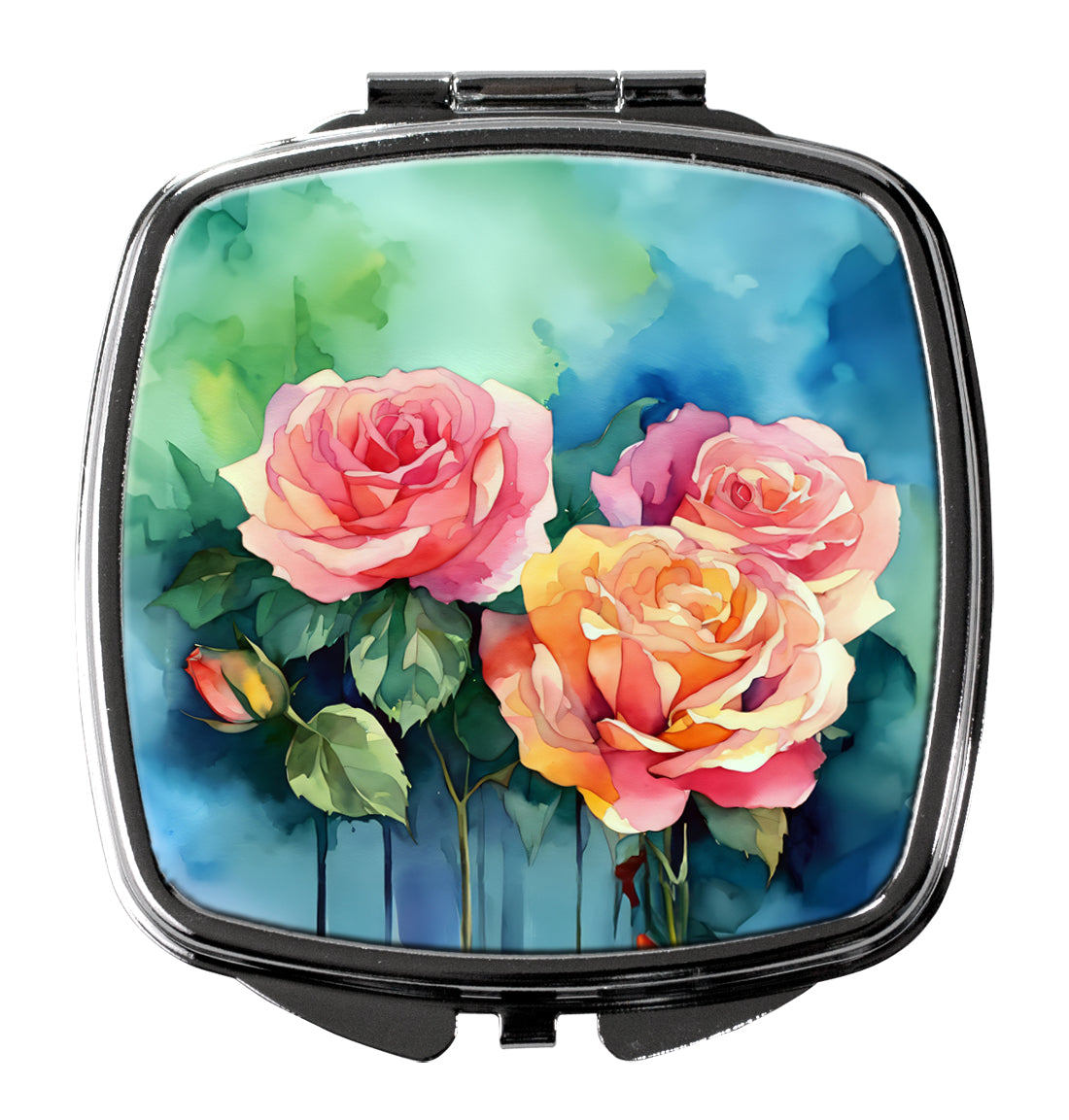DAC1692SCM 3 x 2.75 in. York Roses in Watercolor Compact Mirror