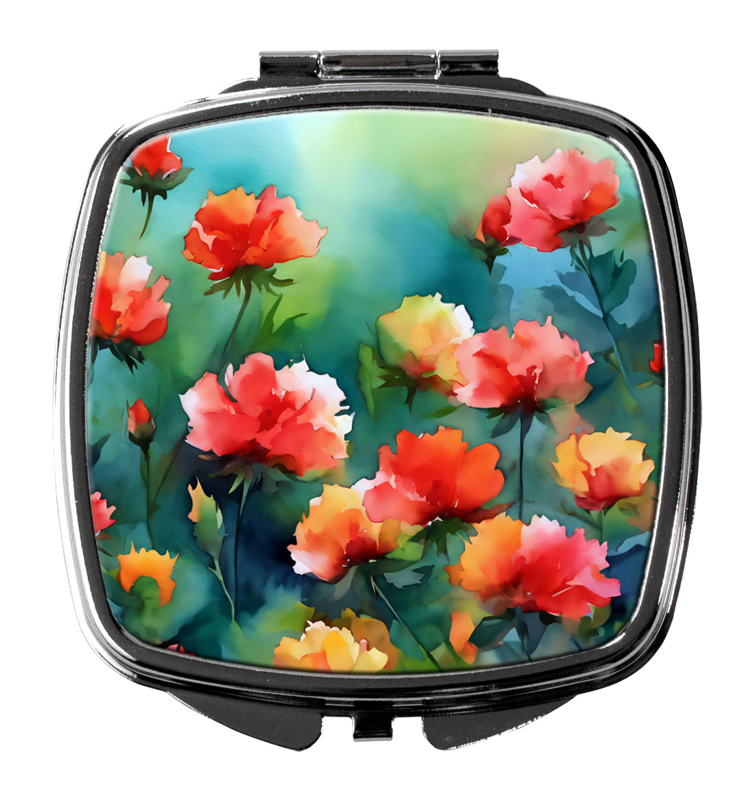 DAC1698SCM 3 x 2.75 in. Ohio Scarlet Carnations in Watercolor Compact Mirror