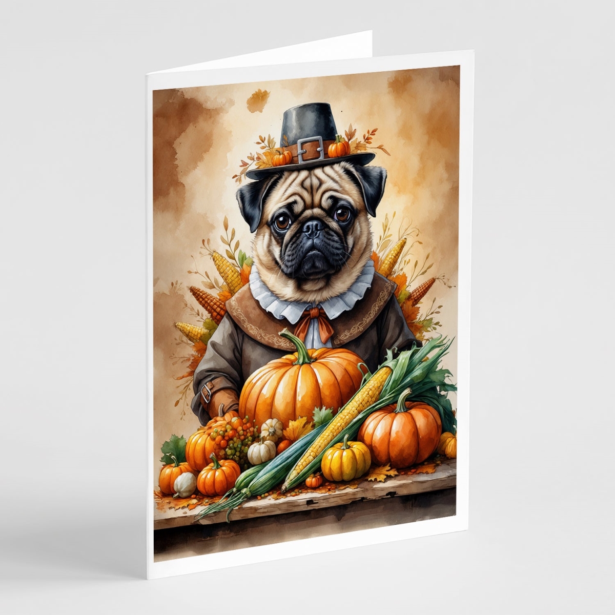 5 x 7 in. Pug Thanksgiving Greeting Cards - Pack of 8