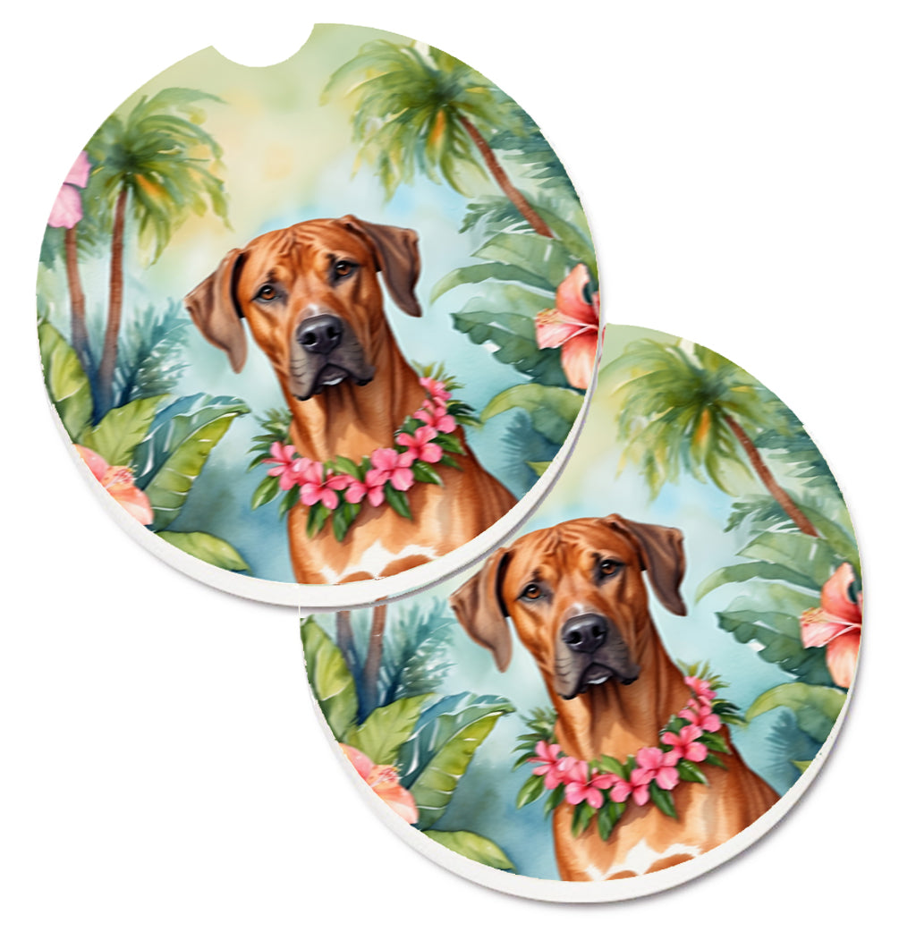 DAC6507CARC 2.5 x 2.5 in. Rhodesian Ridgeback Luau Cup Holder Car Coasters - Set of 2