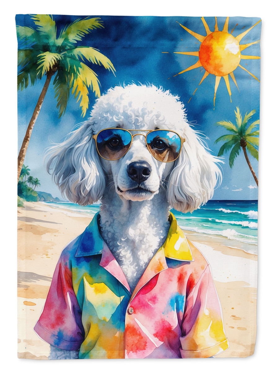 DAC8290CHF 40 x 28 in. White Poodle Summer Beach Time House Flag