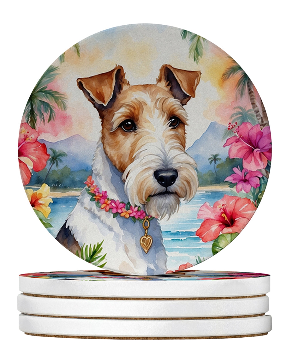 DAC6433RCS4 4 x 4 in. Fox Terrier Luau Sandstone Coasters - Large - Pack of 4
