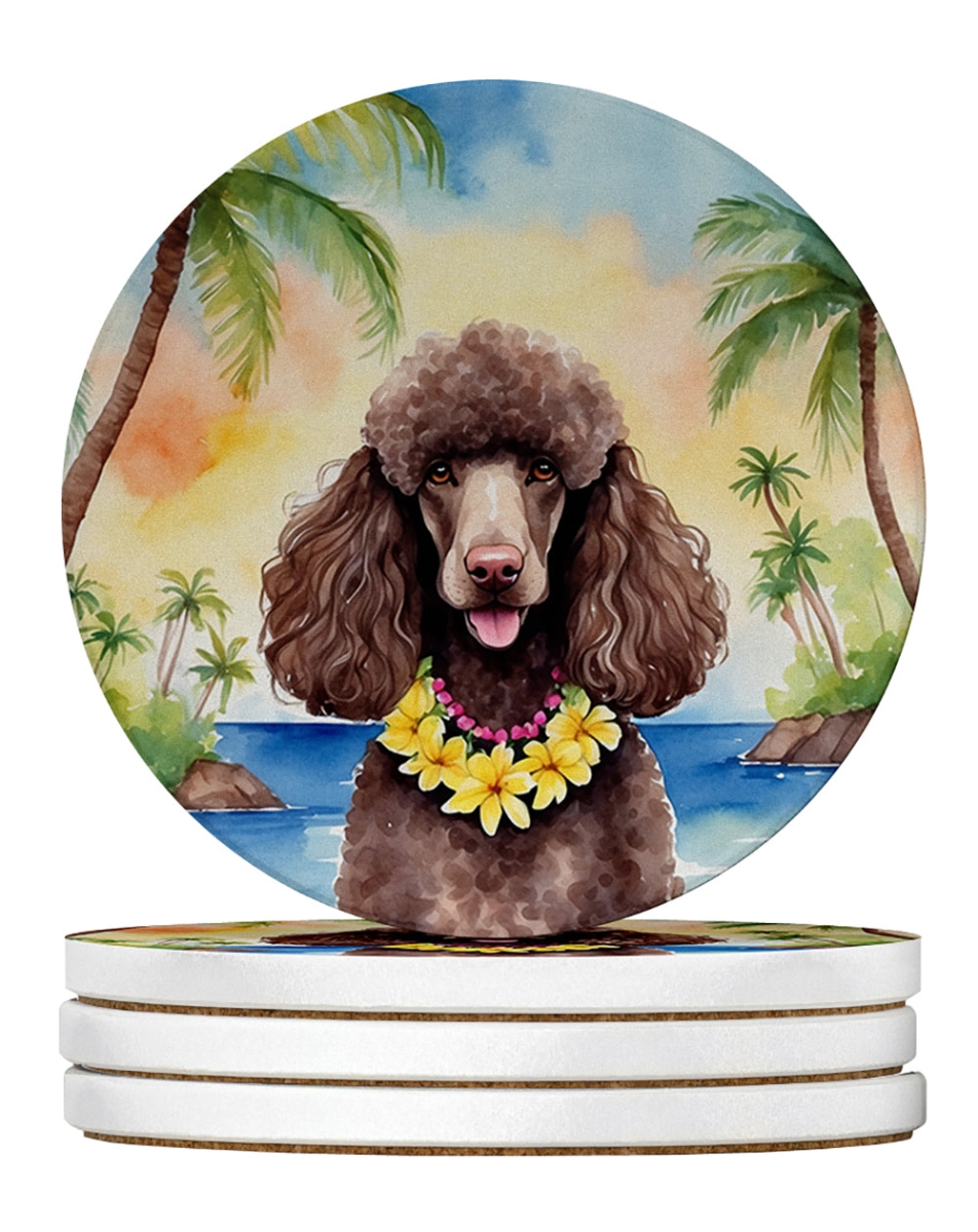 Chocolate Poodle Luau Sandstone Coasters - Large - Set of 4 - Absorbent