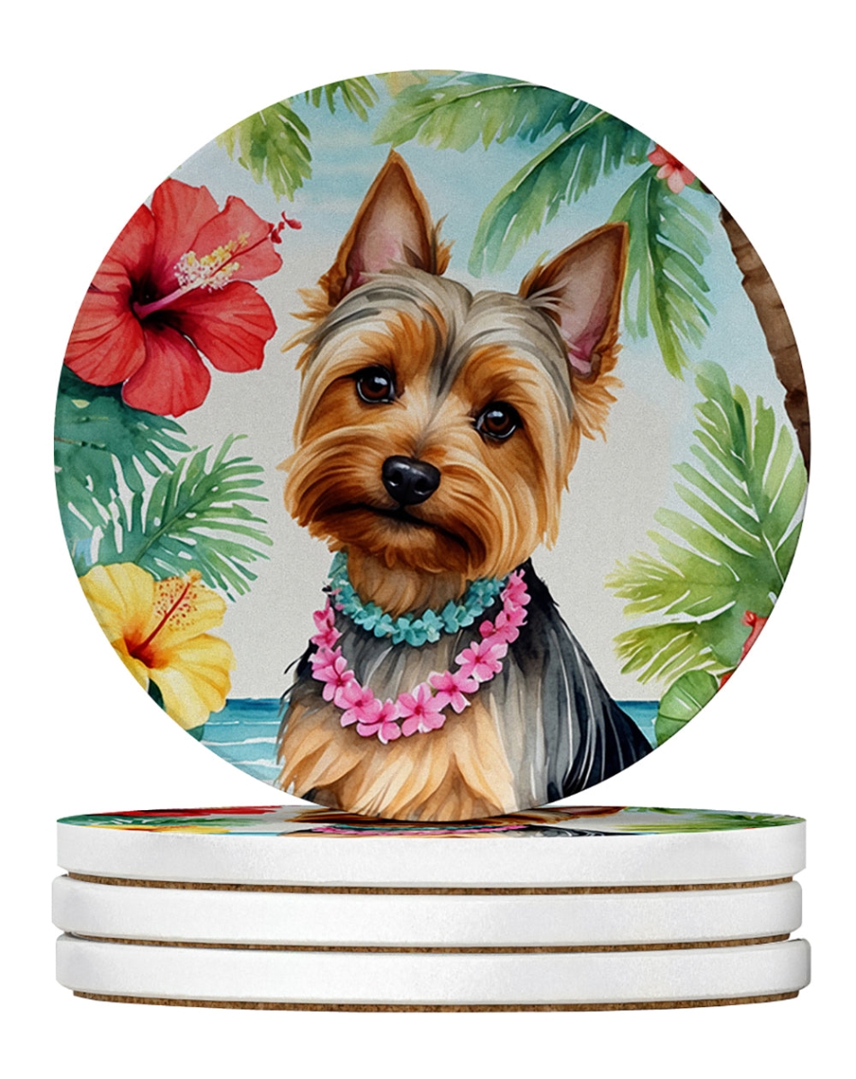 DAC6523RCS4 4 x 4 in. Silky Terrier Luau Sandstone Coasters - Large - Pack of 4