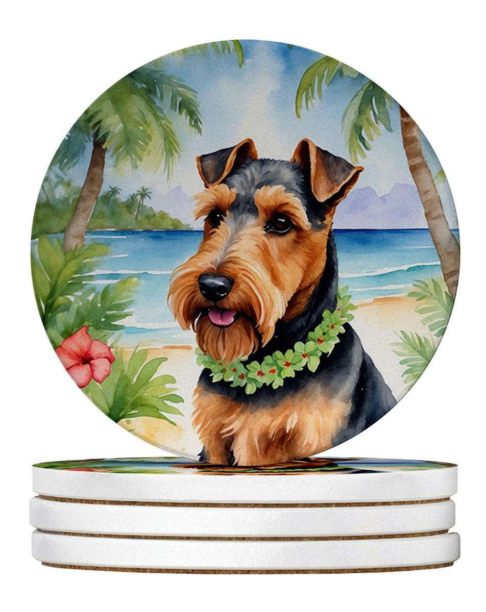 DAC6533RCS4 4 x 4 in. Welsh Terrier Luau Sandstone Coasters - Large - Pack of 4