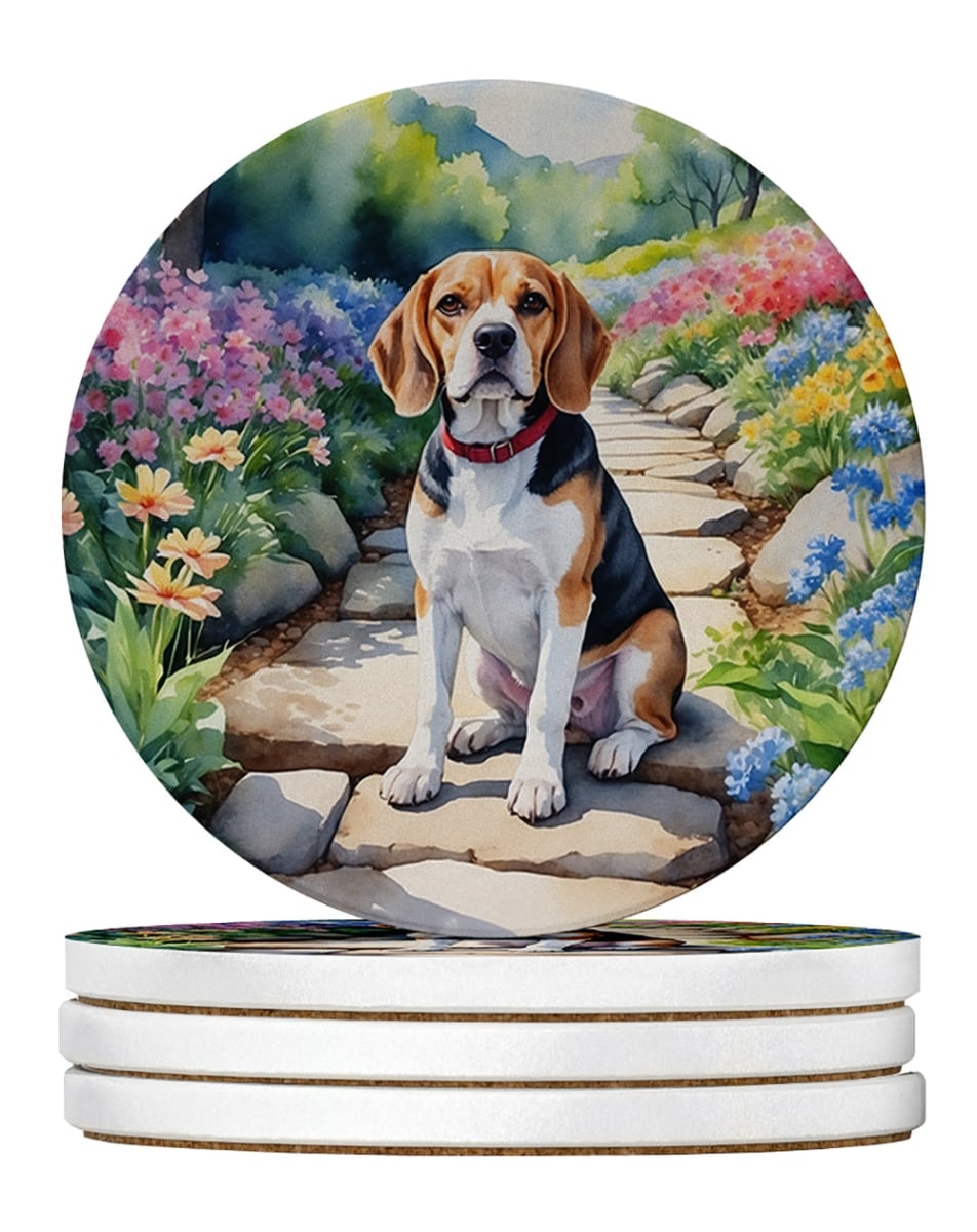 DAC6560RCS4 4 x 4 in. Beagle Spring Garden Sandstone Coasters - Large - Pack of 4