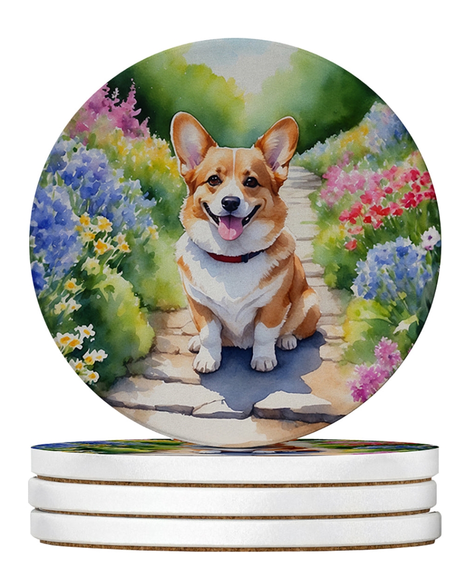 DAC6608RCS4 4 x 4 in. Corgi Spring Path Sandstone Coasters - Large - Pack of 4