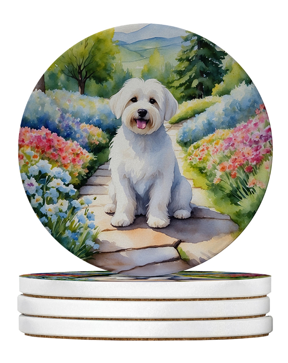 DAC6611RCS4 4 x 4 in. Coton de Tulear Spring Path Sandstone Coasters - Large - Pack of 4